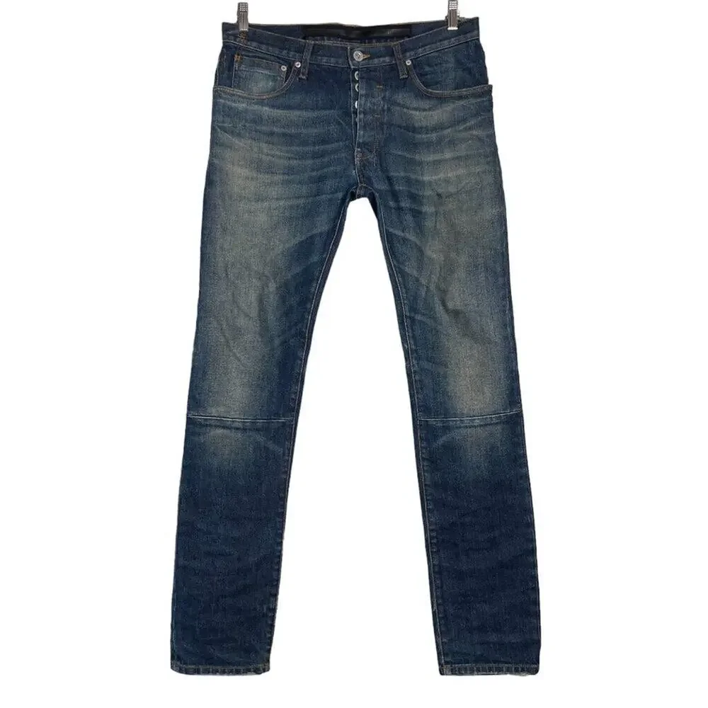 Ben Taverniti Unravel Project Straight Jeans Blue Distressed Button Fly 35x36